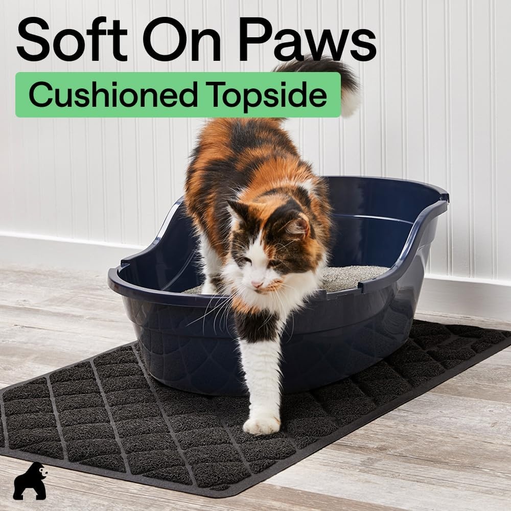 image:imageGORILLA GRIP Cat Litter Box Mat Cushioned Coil Mesh Litter Trapping Mats Scatter Control Supplies for Less Mess Phthalate Free Ultra Deep Catch Grooves Rinse or Vacuum to Clean 24x17 GrayBlack
