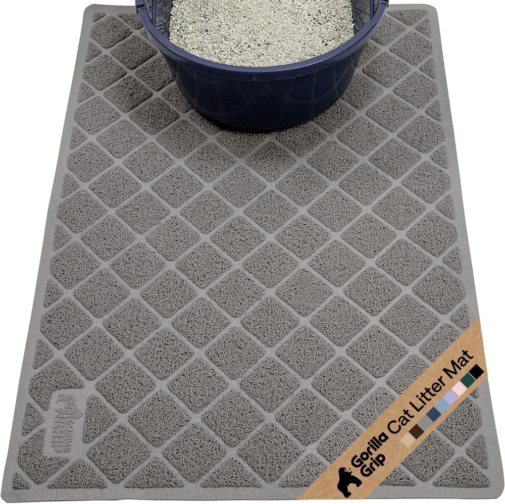 image:imageGORILLA GRIP Cat Litter Box Mat Cushioned Coil Mesh Litter Trapping Mats Scatter Control Supplies for Less Mess Phthalate Free Ultra Deep Catch Grooves Rinse or Vacuum to Clean 24x17 GrayGrey