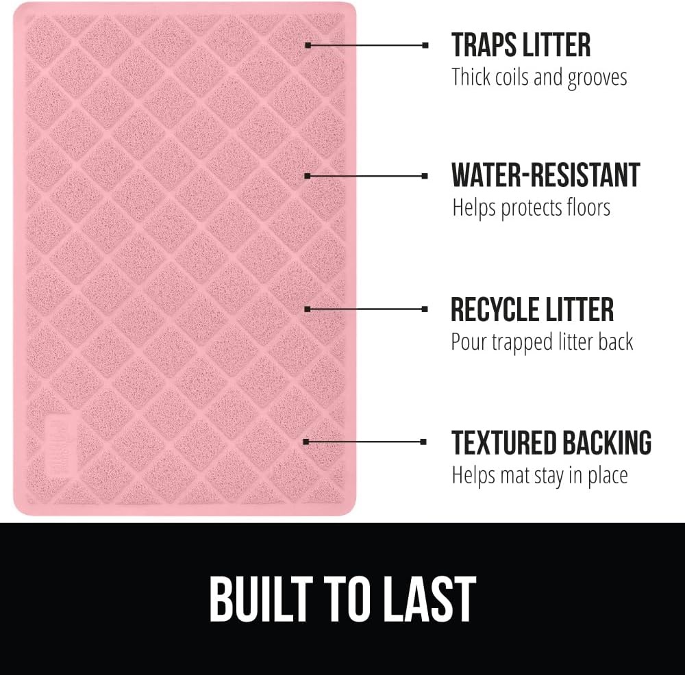 image:imageGORILLA GRIP Cat Litter Box Mat Cushioned Coil Mesh Litter Trapping Mats Scatter Control Supplies for Less Mess Phthalate Free Ultra Deep Catch Grooves Rinse or Vacuum to Clean 24x17 GrayLight Pink
