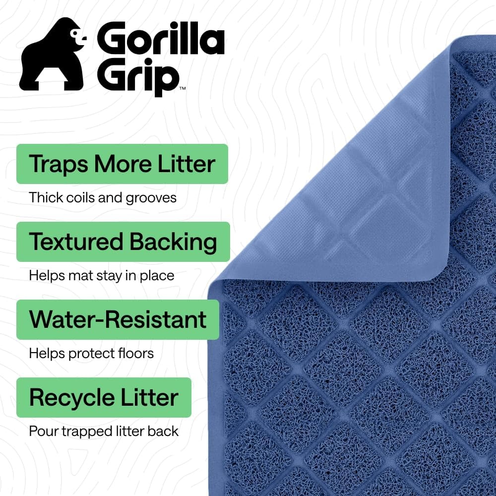 image:imageGORILLA GRIP Cat Litter Box Mat Cushioned Coil Mesh Litter Trapping Mats Scatter Control Supplies for Less Mess Phthalate Free Ultra Deep Catch Grooves Rinse or Vacuum to Clean 24x17 GrayNavy