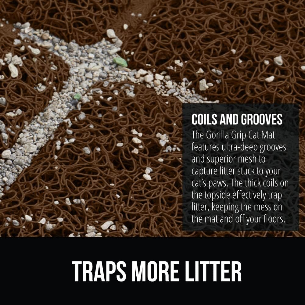 image:imageGORILLA GRIP Cat Litter Box Mat Cushioned Coil Mesh Litter Trapping Mats Scatter Control Supplies for Less Mess Phthalate Free Ultra Deep Catch Grooves Rinse or Vacuum to Clean 24x17 GrayBrown