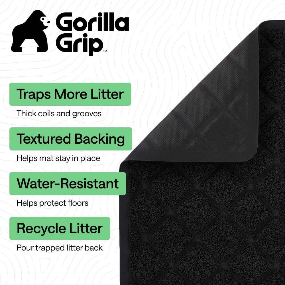 image:imageGORILLA GRIP Cat Litter Box Mat Cushioned Coil Mesh Litter Trapping Mats Scatter Control Supplies for Less Mess Phthalate Free Ultra Deep Catch Grooves Rinse or Vacuum to Clean 24x17 GrayBlack