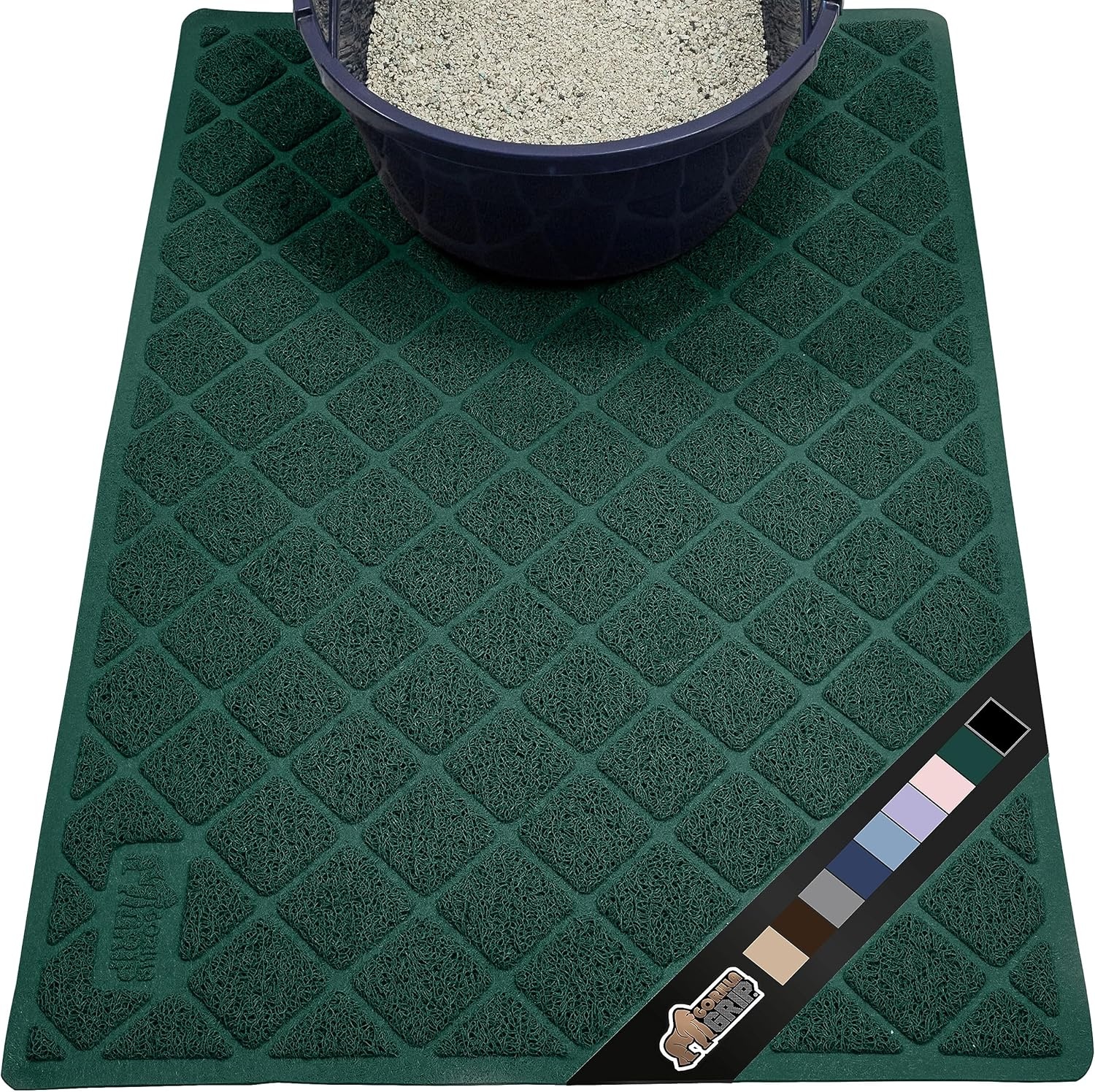 image:imageGORILLA GRIP Cat Litter Box Mat Cushioned Coil Mesh Litter Trapping Mats Scatter Control Supplies for Less Mess Phthalate Free Ultra Deep Catch Grooves Rinse or Vacuum to Clean 24x17 GrayHunter Green