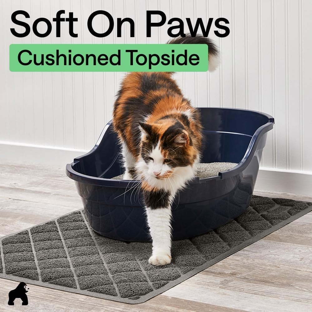 image:imageGORILLA GRIP Cat Litter Box Mat Cushioned Coil Mesh Litter Trapping Mats Scatter Control Supplies for Less Mess Phthalate Free Ultra Deep Catch Grooves Rinse or Vacuum to Clean 24x17 GrayCharcoal