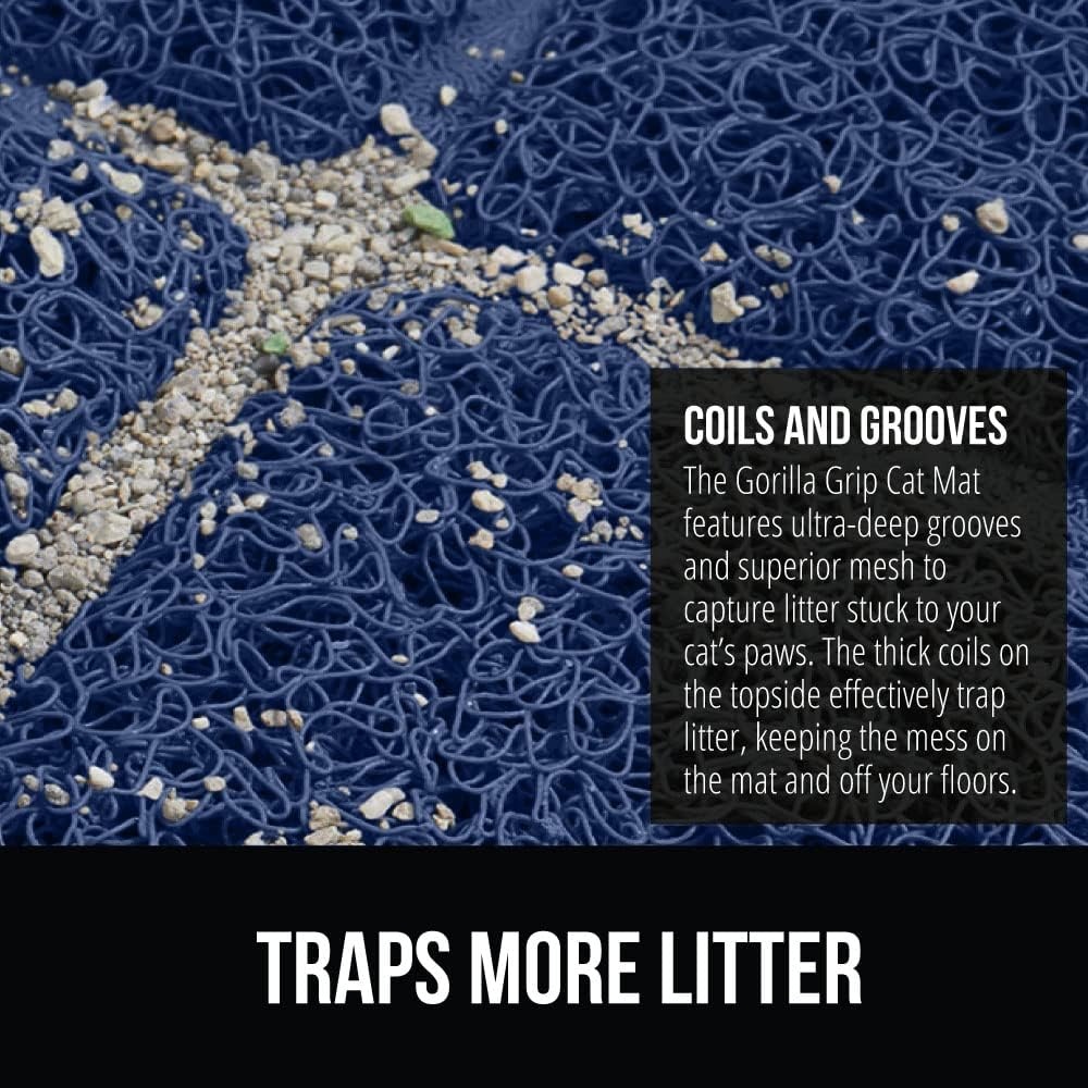 image:imageGORILLA GRIP Cat Litter Box Mat Cushioned Coil Mesh Litter Trapping Mats Scatter Control Supplies for Less Mess Phthalate Free Ultra Deep Catch Grooves Rinse or Vacuum to Clean 24x17 GrayNavy