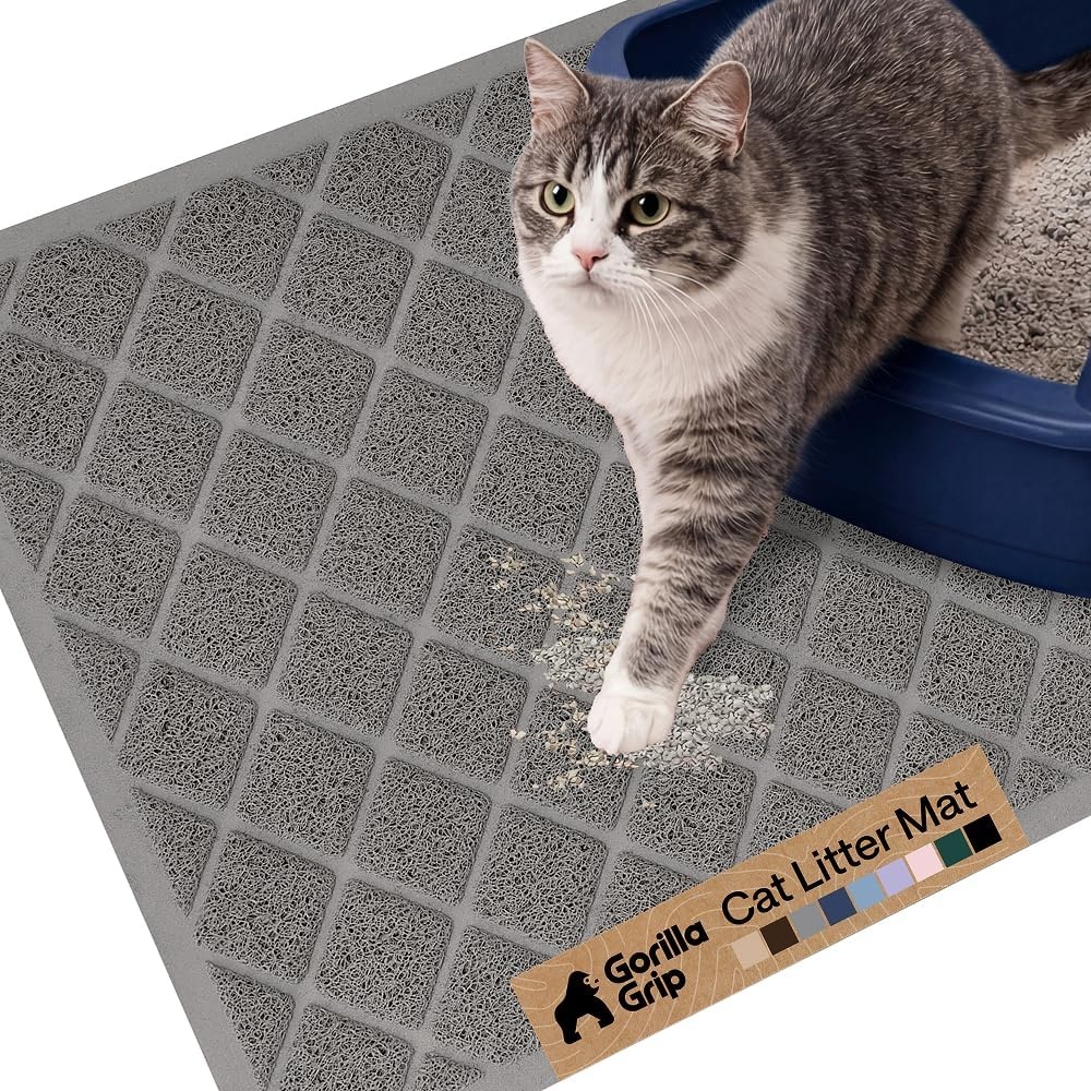 image:imageGORILLA GRIP Cat Litter Box Mat Cushioned Coil Mesh Litter Trapping Mats Scatter Control Supplies for Less Mess Phthalate Free Ultra Deep Catch Grooves Rinse or Vacuum to Clean 24x17 GrayGrey