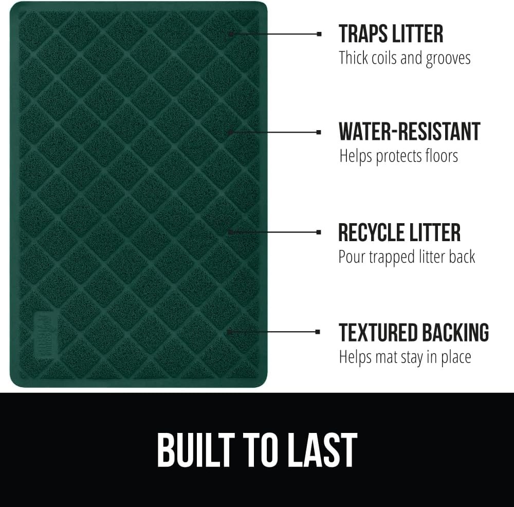 image:imageGORILLA GRIP Cat Litter Box Mat Cushioned Coil Mesh Litter Trapping Mats Scatter Control Supplies for Less Mess Phthalate Free Ultra Deep Catch Grooves Rinse or Vacuum to Clean 24x17 GrayHunter Green