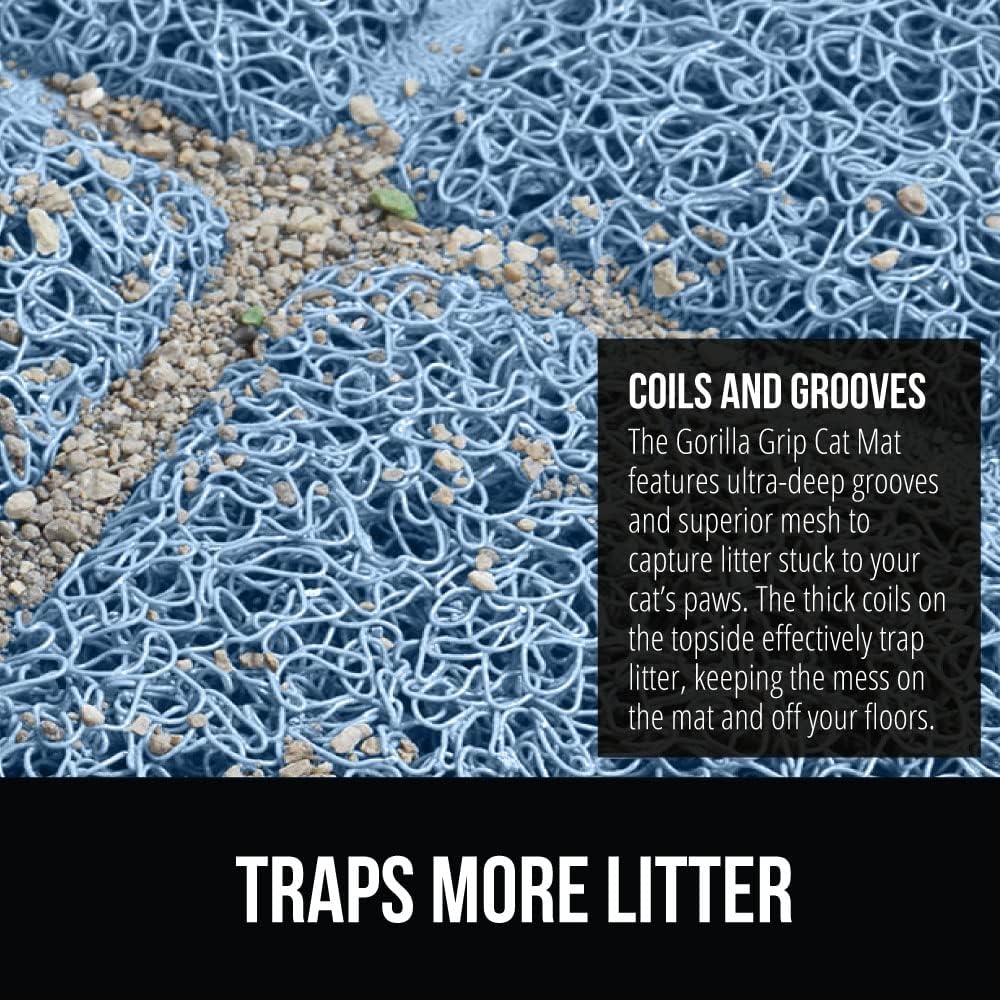 image:imageGORILLA GRIP Cat Litter Box Mat Cushioned Coil Mesh Litter Trapping Mats Scatter Control Supplies for Less Mess Phthalate Free Ultra Deep Catch Grooves Rinse or Vacuum to Clean 24x17 GrayLight Blue