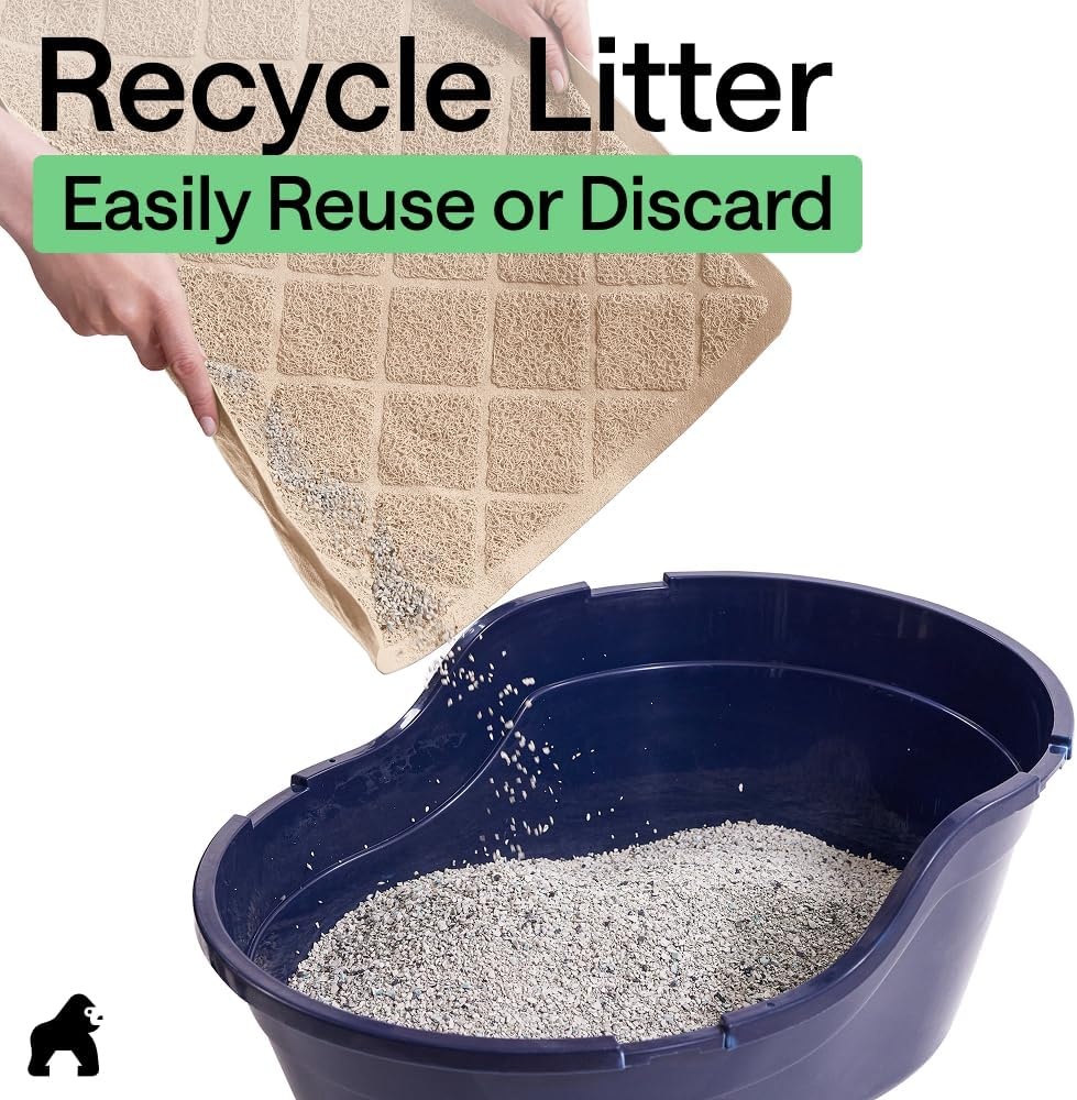 image:imageGORILLA GRIP Cat Litter Box Mat Cushioned Coil Mesh Litter Trapping Mats Scatter Control Supplies for Less Mess Phthalate Free Ultra Deep Catch Grooves Rinse or Vacuum to Clean 24x17 GrayBeige