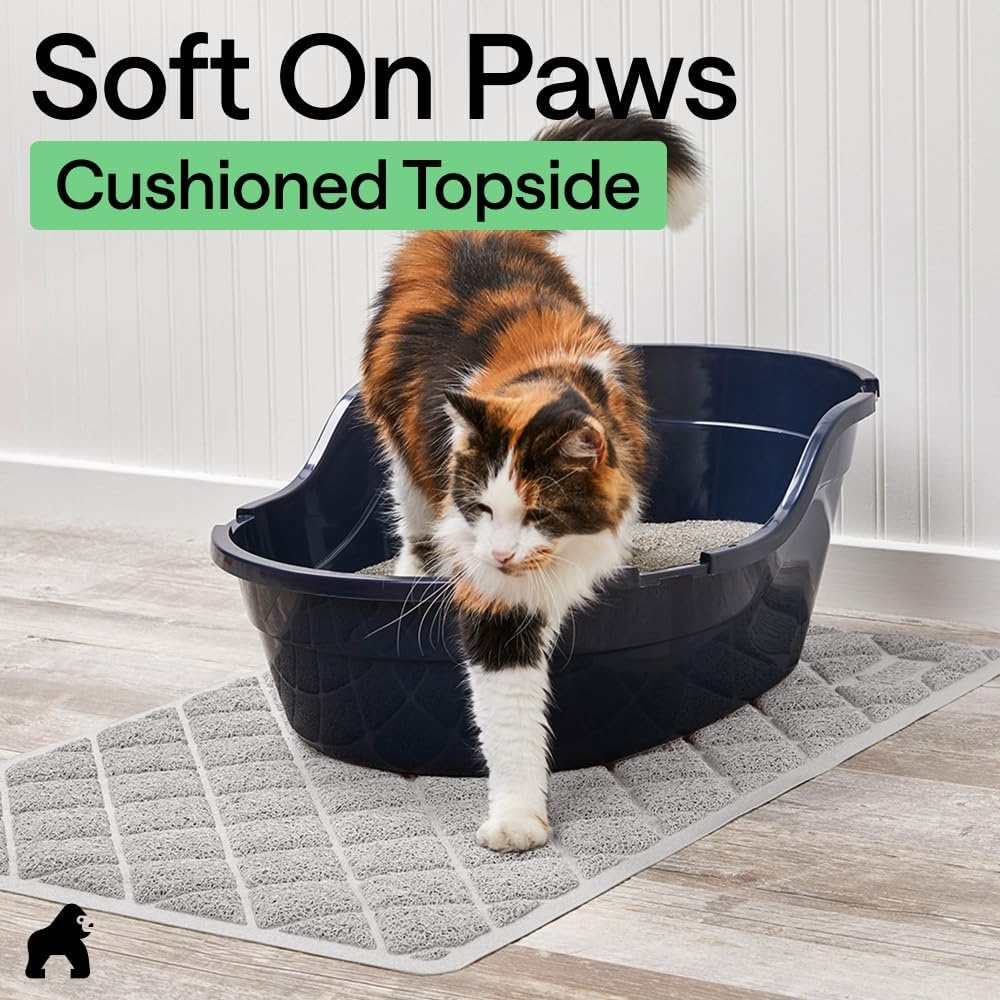 image:imageGORILLA GRIP Cat Litter Box Mat Cushioned Coil Mesh Litter Trapping Mats Scatter Control Supplies for Less Mess Phthalate Free Ultra Deep Catch Grooves Rinse or Vacuum to Clean 24x17 GrayLight Gray
