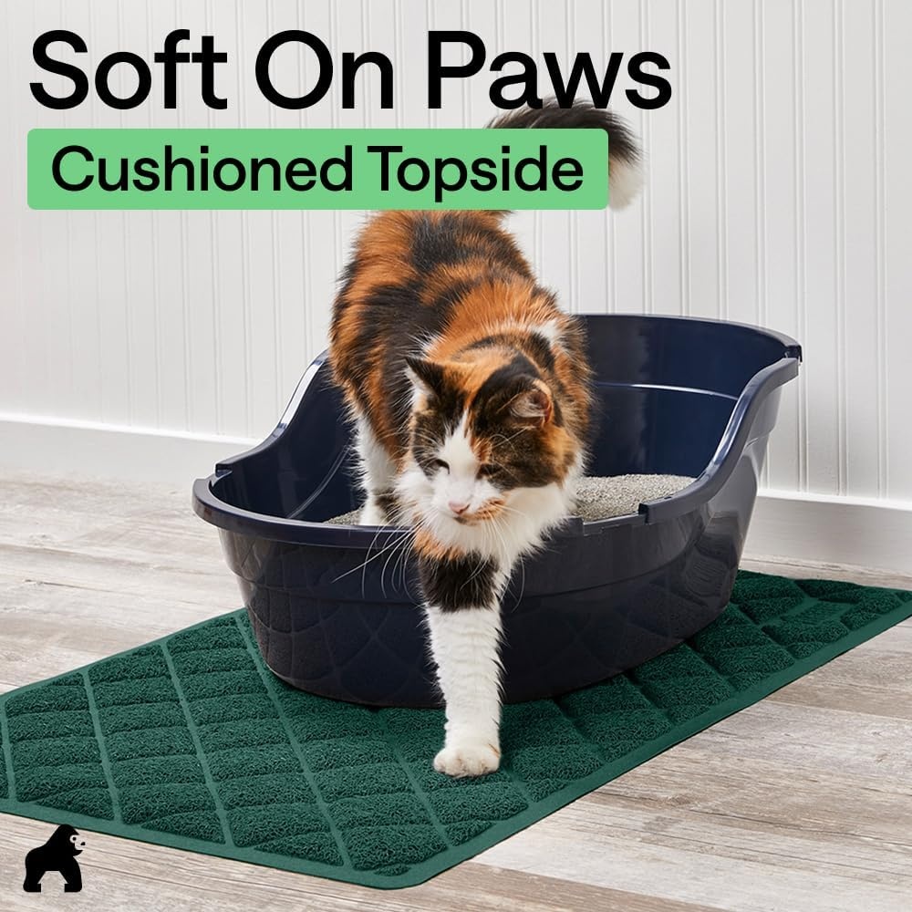 image:imageGORILLA GRIP Cat Litter Box Mat Cushioned Coil Mesh Litter Trapping Mats Scatter Control Supplies for Less Mess Phthalate Free Ultra Deep Catch Grooves Rinse or Vacuum to Clean 24x17 GrayHunter Green