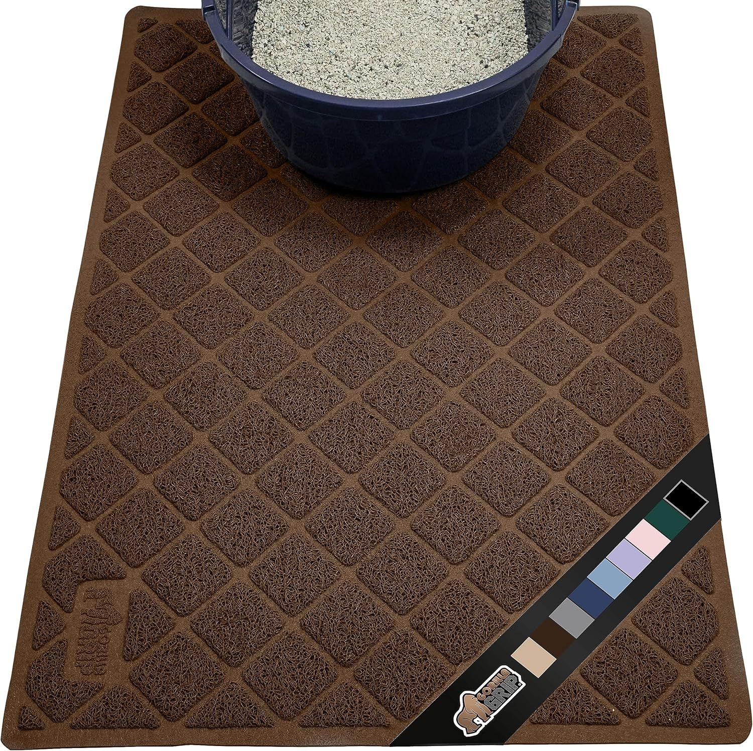image:imageGORILLA GRIP Cat Litter Box Mat Cushioned Coil Mesh Litter Trapping Mats Scatter Control Supplies for Less Mess Phthalate Free Ultra Deep Catch Grooves Rinse or Vacuum to Clean 24x17 GrayBrown