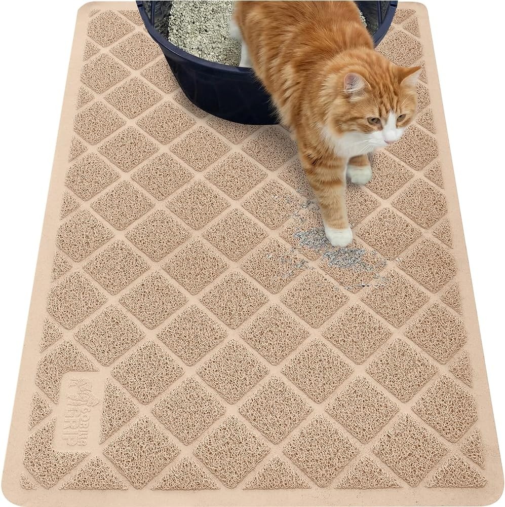 image:imageGORILLA GRIP Cat Litter Box Mat Cushioned Coil Mesh Litter Trapping Mats Scatter Control Supplies for Less Mess Phthalate Free Ultra Deep Catch Grooves Rinse or Vacuum to Clean 24x17 GrayBeige