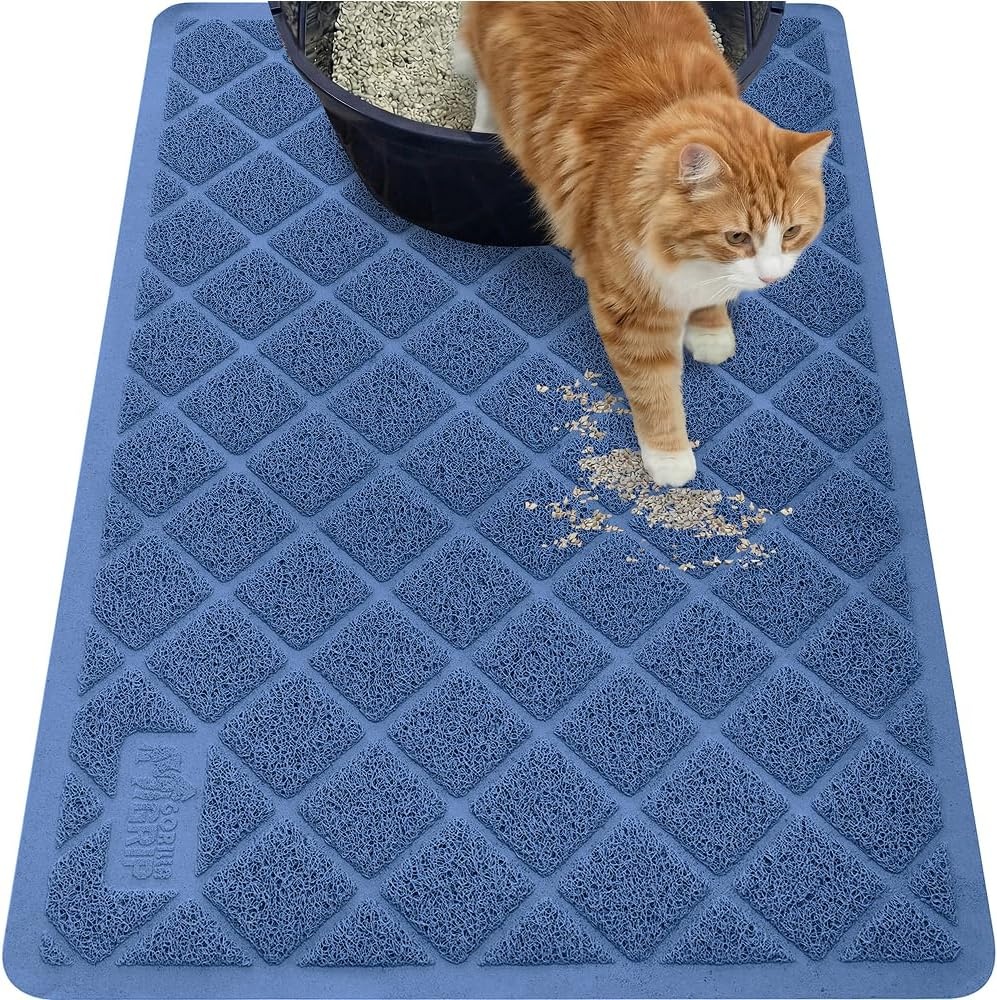 image:imageGORILLA GRIP Cat Litter Box Mat Cushioned Coil Mesh Litter Trapping Mats Scatter Control Supplies for Less Mess Phthalate Free Ultra Deep Catch Grooves Rinse or Vacuum to Clean 24x17 GrayNavy