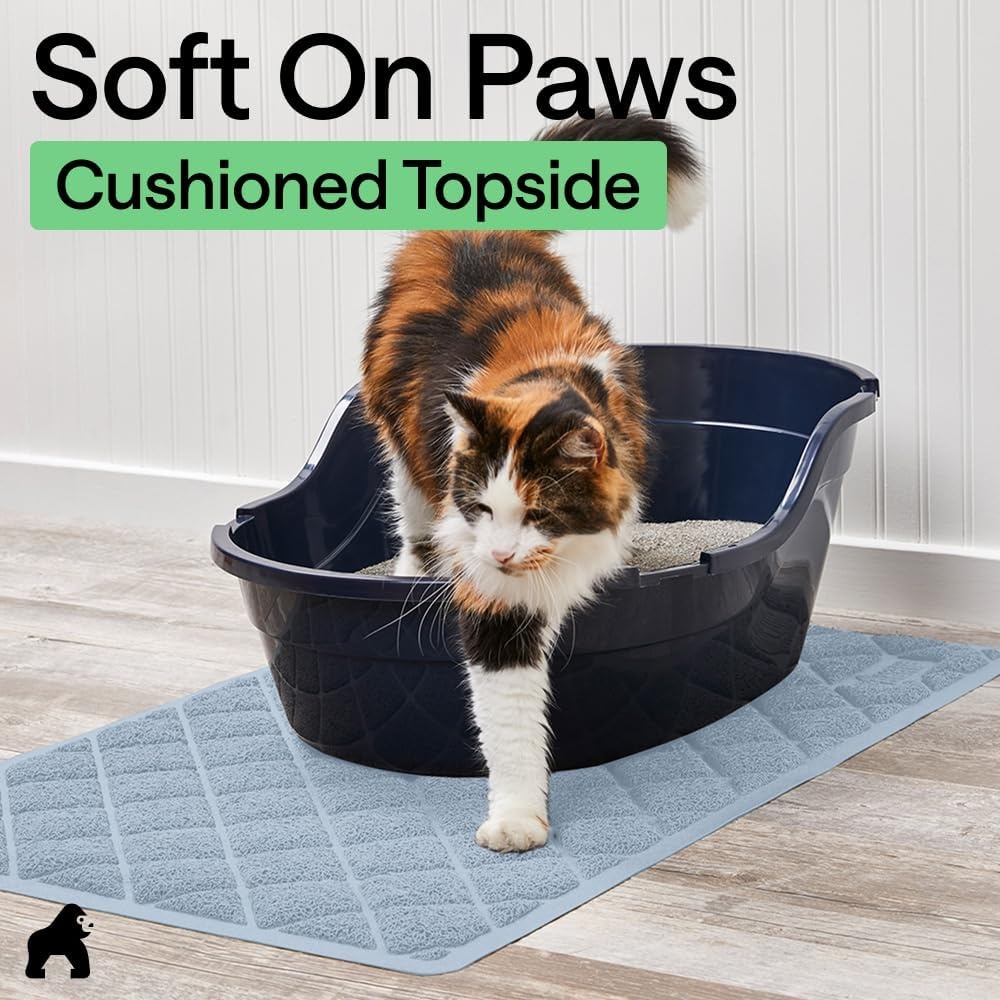 image:imageGORILLA GRIP Cat Litter Box Mat Cushioned Coil Mesh Litter Trapping Mats Scatter Control Supplies for Less Mess Phthalate Free Ultra Deep Catch Grooves Rinse or Vacuum to Clean 24x17 GrayLight Blue