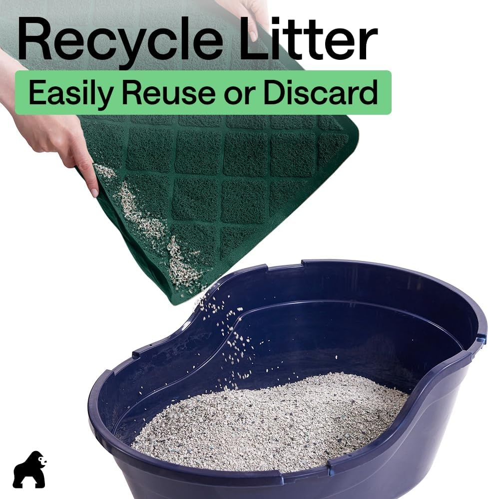 image:imageGORILLA GRIP Cat Litter Box Mat Cushioned Coil Mesh Litter Trapping Mats Scatter Control Supplies for Less Mess Phthalate Free Ultra Deep Catch Grooves Rinse or Vacuum to Clean 24x17 GrayHunter Green