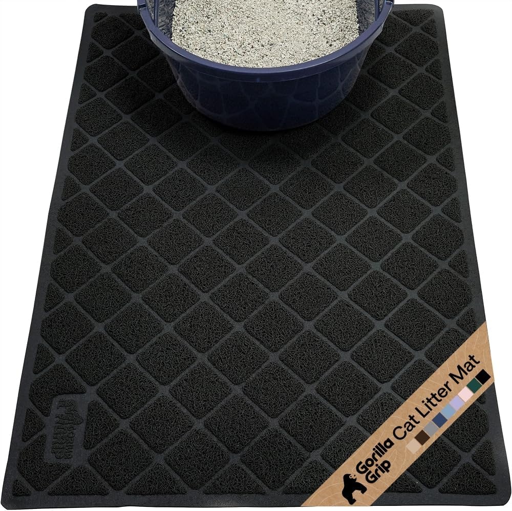image:imageGORILLA GRIP Cat Litter Box Mat Cushioned Coil Mesh Litter Trapping Mats Scatter Control Supplies for Less Mess Phthalate Free Ultra Deep Catch Grooves Rinse or Vacuum to Clean 24x17 GrayBlack