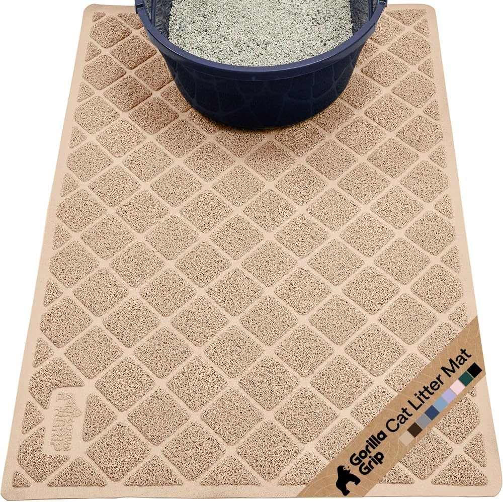 image:imageGORILLA GRIP Cat Litter Box Mat Cushioned Coil Mesh Litter Trapping Mats Scatter Control Supplies for Less Mess Phthalate Free Ultra Deep Catch Grooves Rinse or Vacuum to Clean 24x17 GrayBeige