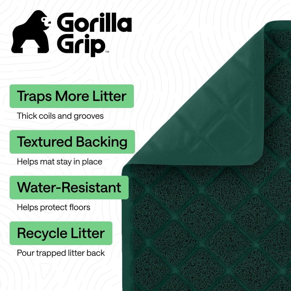 image:imageGORILLA GRIP Cat Litter Box Mat Cushioned Coil Mesh Litter Trapping Mats Scatter Control Supplies for Less Mess Phthalate Free Ultra Deep Catch Grooves Rinse or Vacuum to Clean 24x17 GrayHunter Green