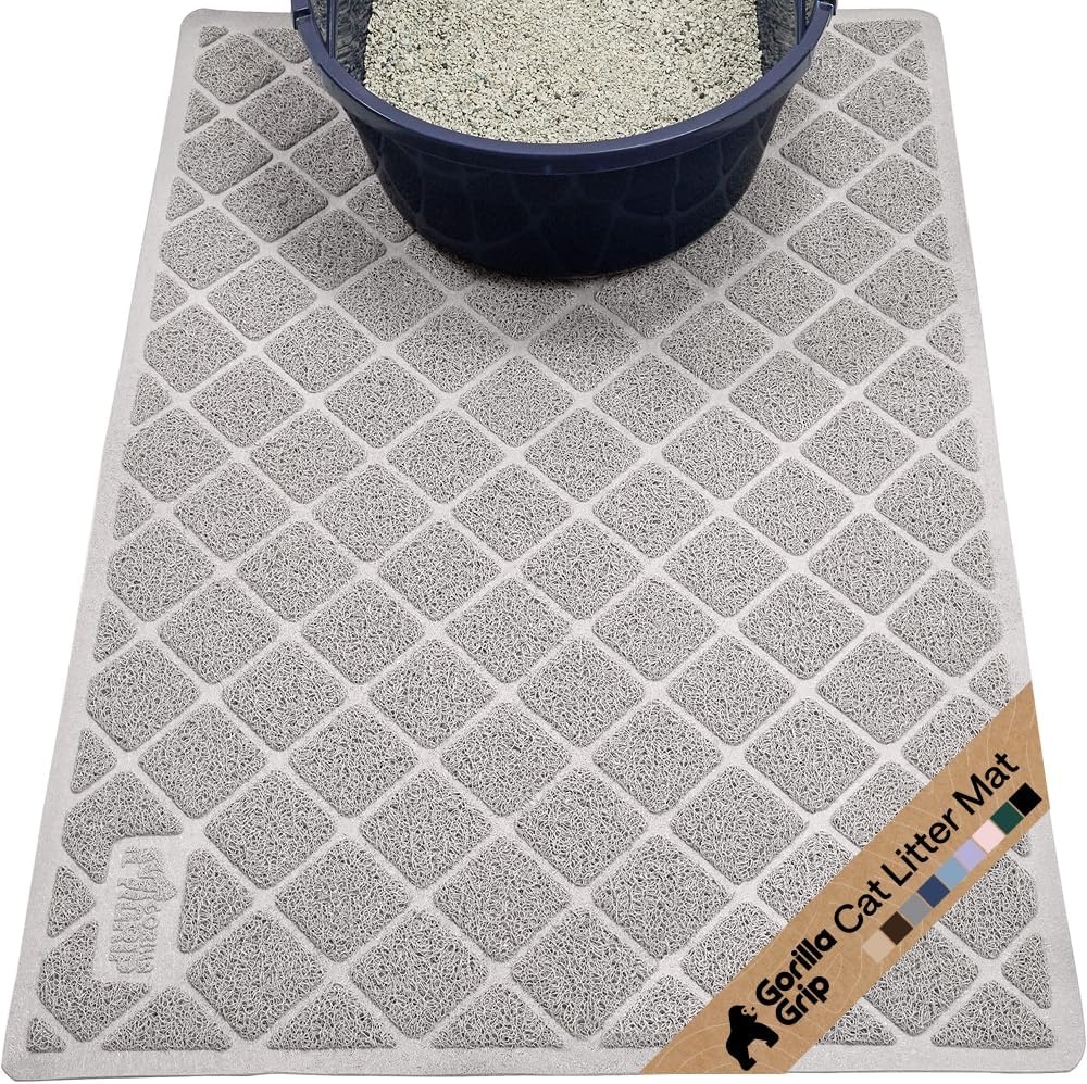 image:imageGORILLA GRIP Cat Litter Box Mat Cushioned Coil Mesh Litter Trapping Mats Scatter Control Supplies for Less Mess Phthalate Free Ultra Deep Catch Grooves Rinse or Vacuum to Clean 24x17 GrayLight Gray