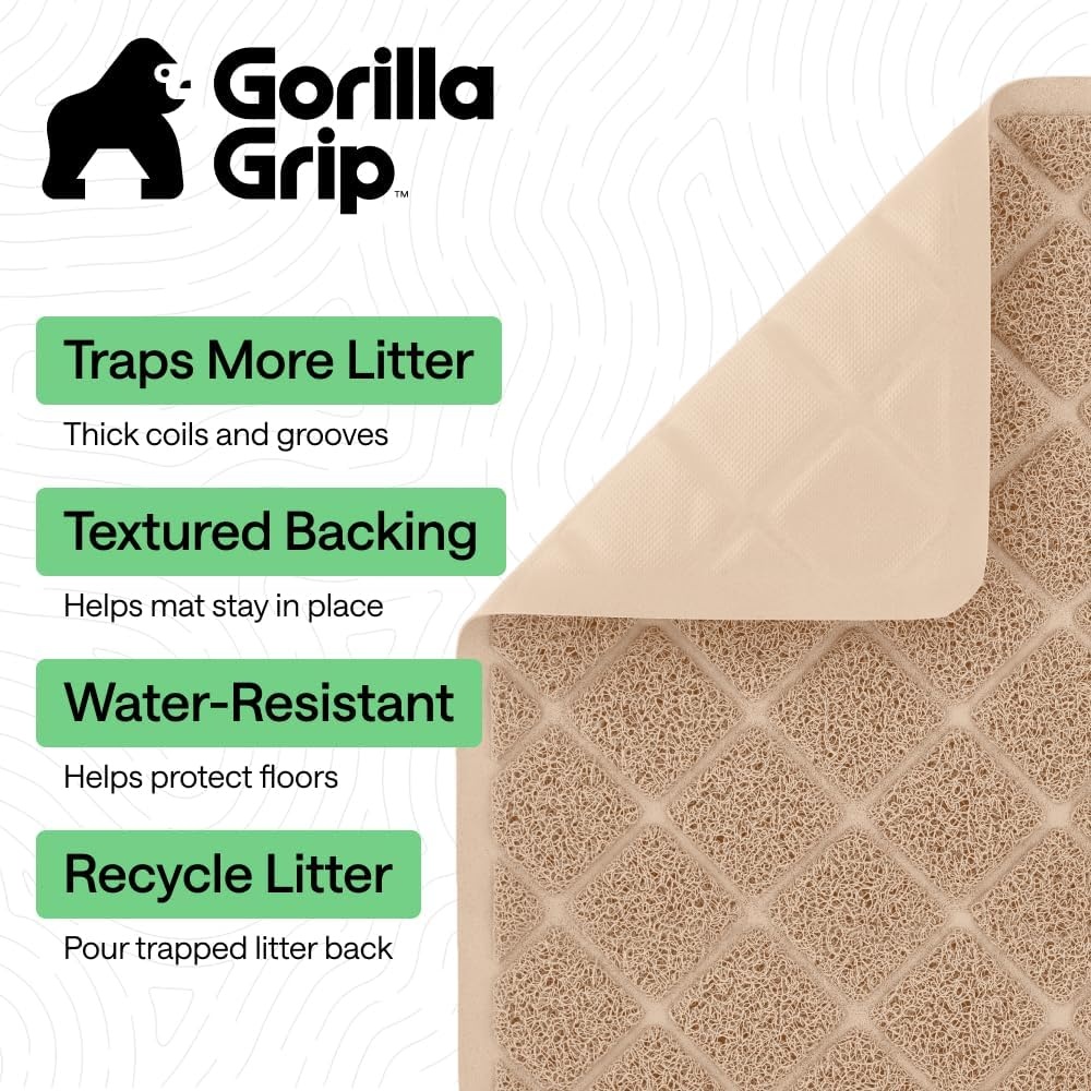 image:imageGORILLA GRIP Cat Litter Box Mat Cushioned Coil Mesh Litter Trapping Mats Scatter Control Supplies for Less Mess Phthalate Free Ultra Deep Catch Grooves Rinse or Vacuum to Clean 24x17 GrayBeige