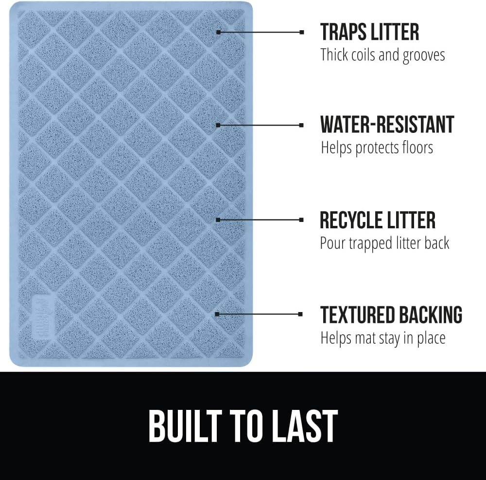 image:imageGORILLA GRIP Cat Litter Box Mat Cushioned Coil Mesh Litter Trapping Mats Scatter Control Supplies for Less Mess Phthalate Free Ultra Deep Catch Grooves Rinse or Vacuum to Clean 24x17 GrayLight Blue