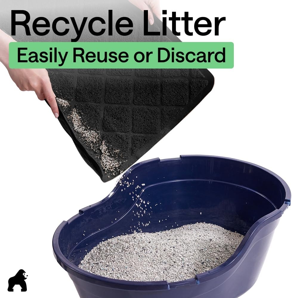 image:imageGORILLA GRIP Cat Litter Box Mat Cushioned Coil Mesh Litter Trapping Mats Scatter Control Supplies for Less Mess Phthalate Free Ultra Deep Catch Grooves Rinse or Vacuum to Clean 24x17 GrayBlack