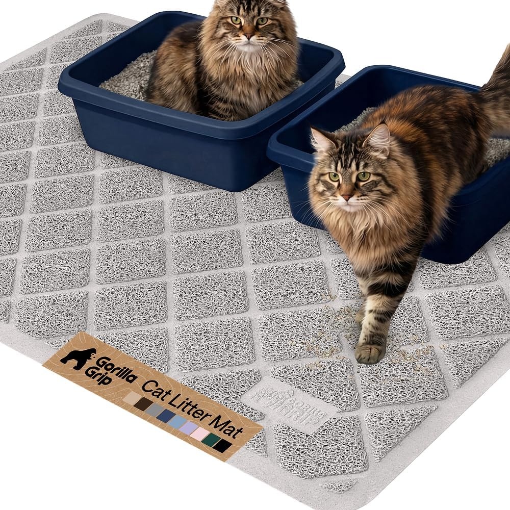 image:imageGORILLA GRIP Cat Litter Box Mat Cushioned Coil Mesh Litter Trapping Mats Scatter Control Supplies for Less Mess Phthalate Free Ultra Deep Catch Grooves Rinse or Vacuum to Clean 24x17 GrayLight Gray
