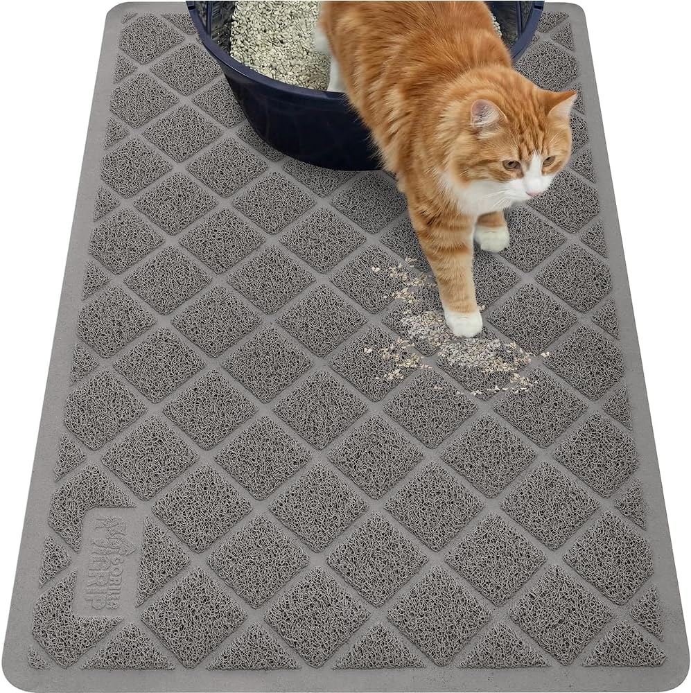image:imageGORILLA GRIP Cat Litter Box Mat Cushioned Coil Mesh Litter Trapping Mats Scatter Control Supplies for Less Mess Phthalate Free Ultra Deep Catch Grooves Rinse or Vacuum to Clean 24x17 GrayGrey
