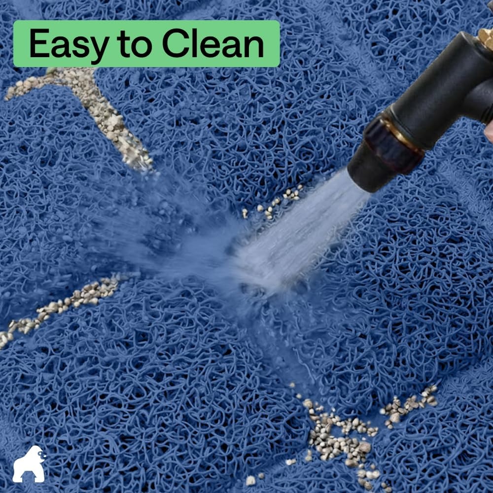 image:imageGORILLA GRIP Cat Litter Box Mat Cushioned Coil Mesh Litter Trapping Mats Scatter Control Supplies for Less Mess Phthalate Free Ultra Deep Catch Grooves Rinse or Vacuum to Clean 24x17 GrayNavy