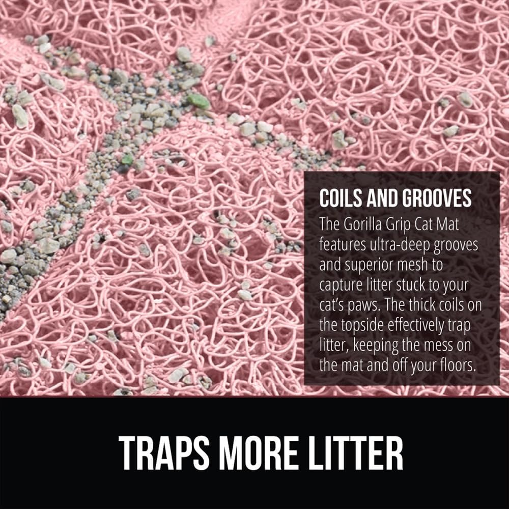 image:imageGORILLA GRIP Cat Litter Box Mat Cushioned Coil Mesh Litter Trapping Mats Scatter Control Supplies for Less Mess Phthalate Free Ultra Deep Catch Grooves Rinse or Vacuum to Clean 24x17 GrayLight Pink