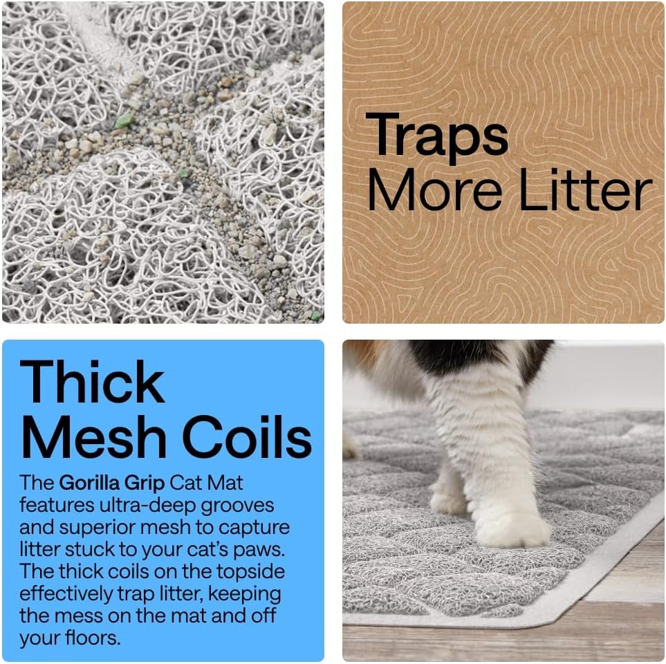 image:imageGORILLA GRIP Cat Litter Box Mat Cushioned Coil Mesh Litter Trapping Mats Scatter Control Supplies for Less Mess Phthalate Free Ultra Deep Catch Grooves Rinse or Vacuum to Clean 24x17 GrayLight Gray