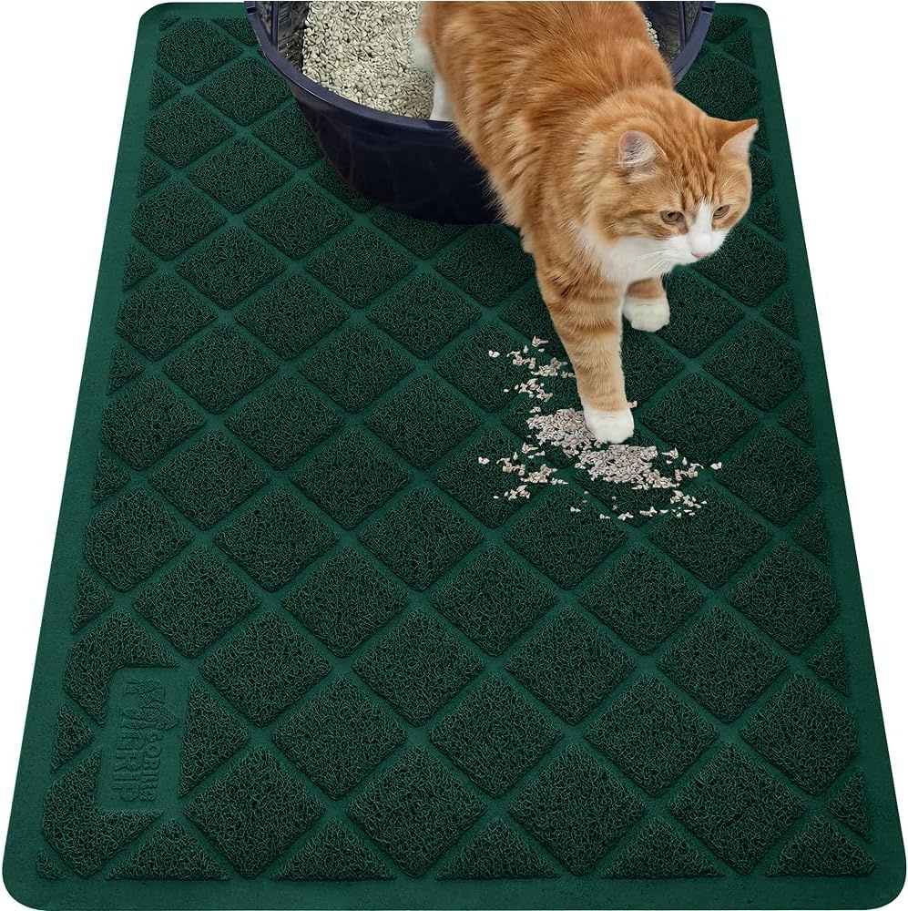 image:imageGORILLA GRIP Cat Litter Box Mat Cushioned Coil Mesh Litter Trapping Mats Scatter Control Supplies for Less Mess Phthalate Free Ultra Deep Catch Grooves Rinse or Vacuum to Clean 24x17 GrayHunter Green