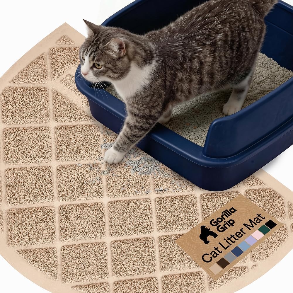 image:imageGORILLA GRIP Cat Litter Box Mat Cushioned Coil Mesh Litter Trapping Mats Scatter Control Supplies for Less Mess Phthalate Free Ultra Deep Catch Grooves Rinse or Vacuum to Clean 24x17 GrayBeige