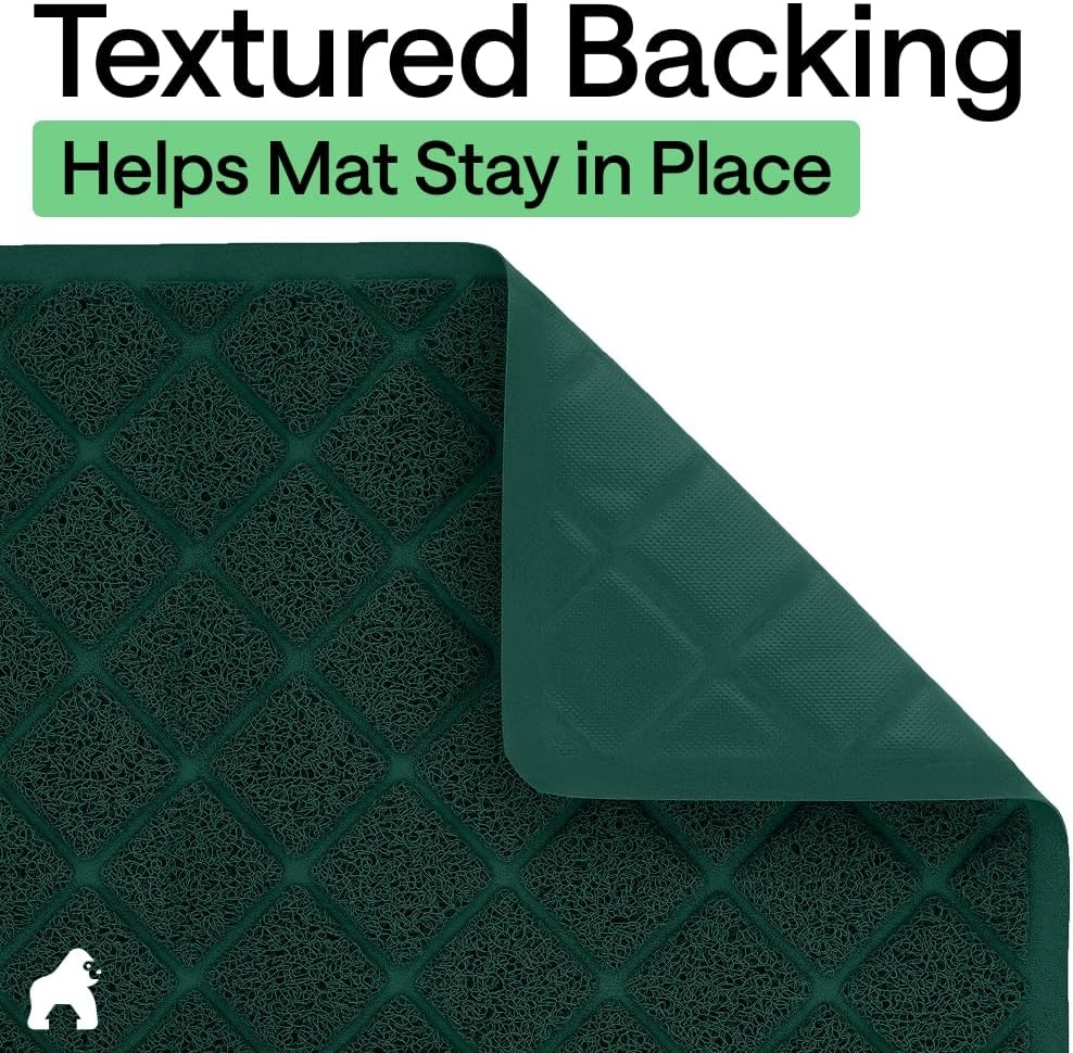 image:imageGORILLA GRIP Cat Litter Box Mat Cushioned Coil Mesh Litter Trapping Mats Scatter Control Supplies for Less Mess Phthalate Free Ultra Deep Catch Grooves Rinse or Vacuum to Clean 24x17 GrayHunter Green