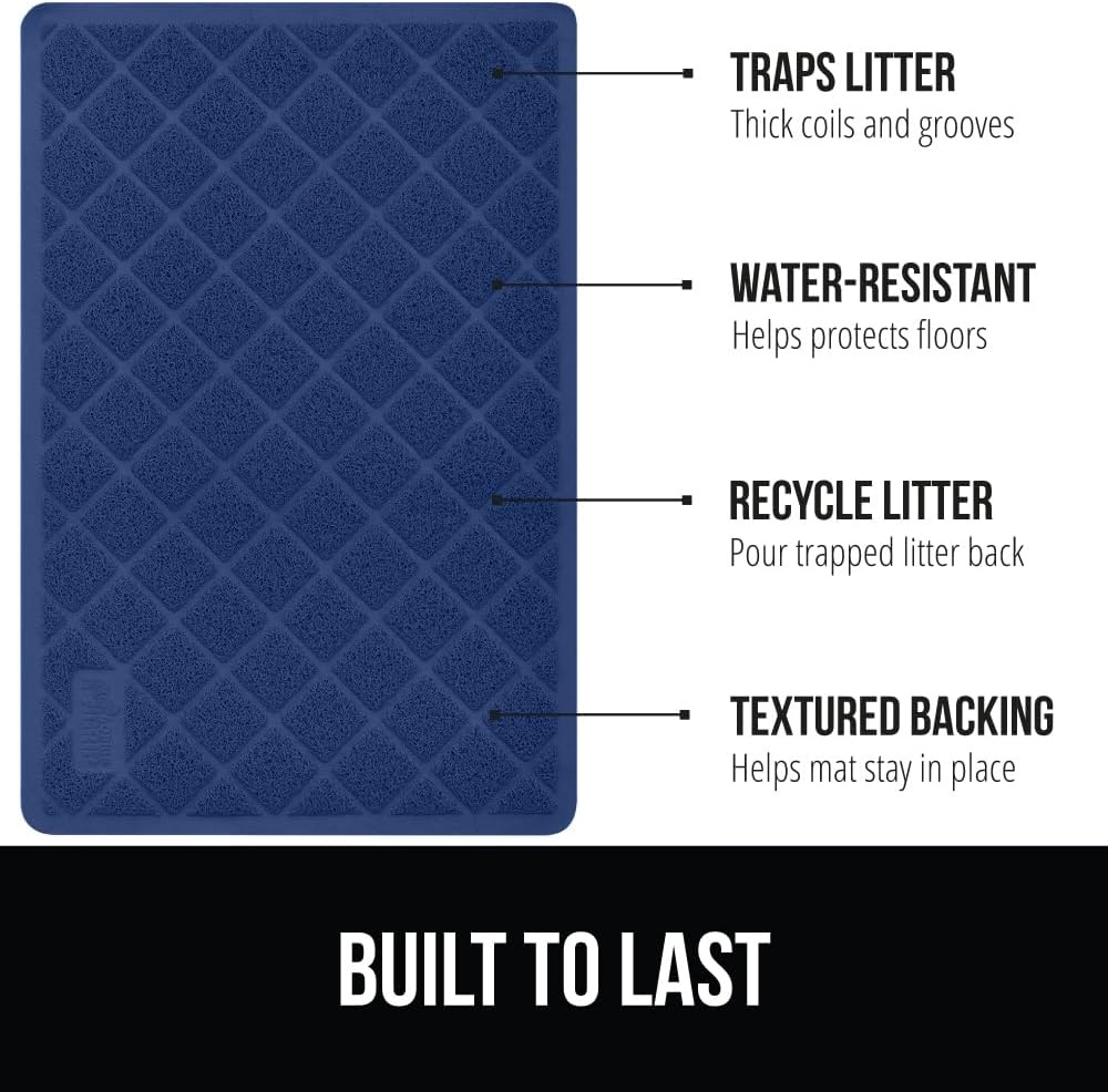image:imageGORILLA GRIP Cat Litter Box Mat Cushioned Coil Mesh Litter Trapping Mats Scatter Control Supplies for Less Mess Phthalate Free Ultra Deep Catch Grooves Rinse or Vacuum to Clean 24x17 GrayNavy