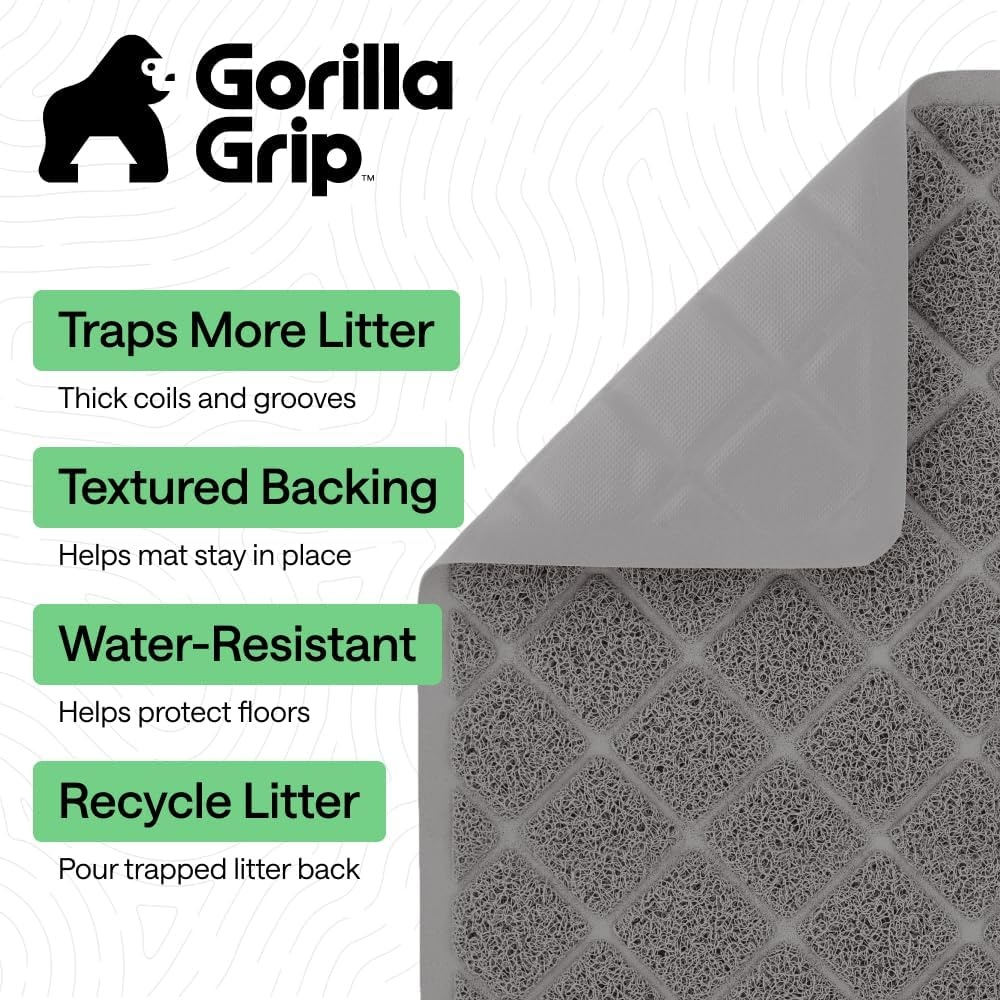 image:imageGORILLA GRIP Cat Litter Box Mat Cushioned Coil Mesh Litter Trapping Mats Scatter Control Supplies for Less Mess Phthalate Free Ultra Deep Catch Grooves Rinse or Vacuum to Clean 24x17 GrayGrey