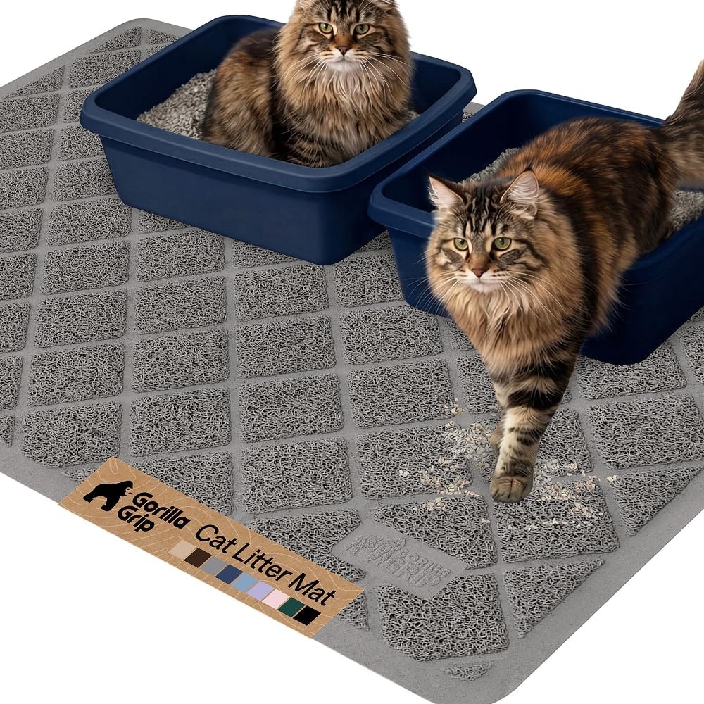 image:imageGORILLA GRIP Cat Litter Box Mat Cushioned Coil Mesh Litter Trapping Mats Scatter Control Supplies for Less Mess Phthalate Free Ultra Deep Catch Grooves Rinse or Vacuum to Clean 24x17 GrayGrey
