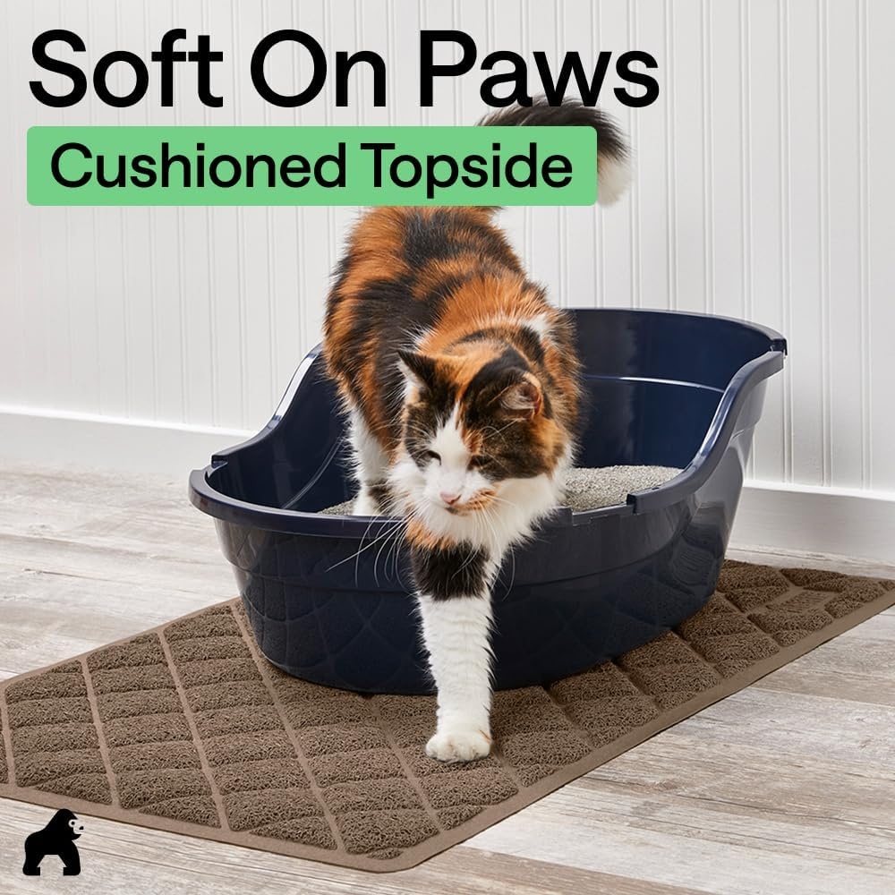 image:imageGORILLA GRIP Cat Litter Box Mat Cushioned Coil Mesh Litter Trapping Mats Scatter Control Supplies for Less Mess Phthalate Free Ultra Deep Catch Grooves Rinse or Vacuum to Clean 24x17 GrayBrown