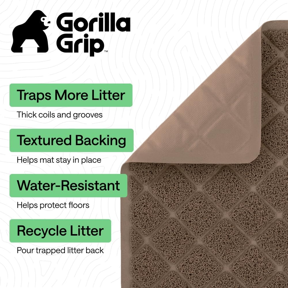 image:imageGORILLA GRIP Cat Litter Box Mat Cushioned Coil Mesh Litter Trapping Mats Scatter Control Supplies for Less Mess Phthalate Free Ultra Deep Catch Grooves Rinse or Vacuum to Clean 24x17 GrayBrown