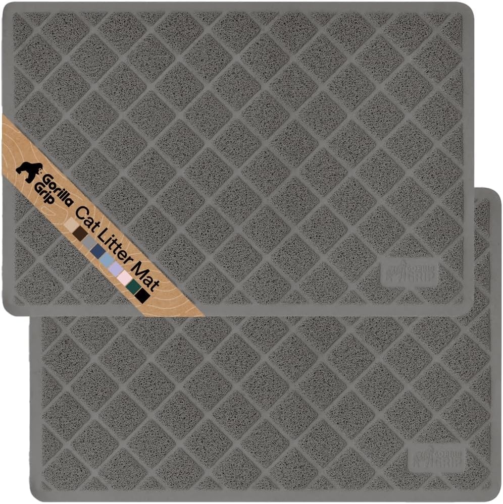 image:imageGORILLA GRIP Cat Litter Box Mat Cushioned Coil Mesh Litter Trapping Mats Scatter Control Supplies for Less Mess Phthalate Free Ultra Deep Catch Grooves Rinse or Vacuum to Clean 24x17 GrayGrey