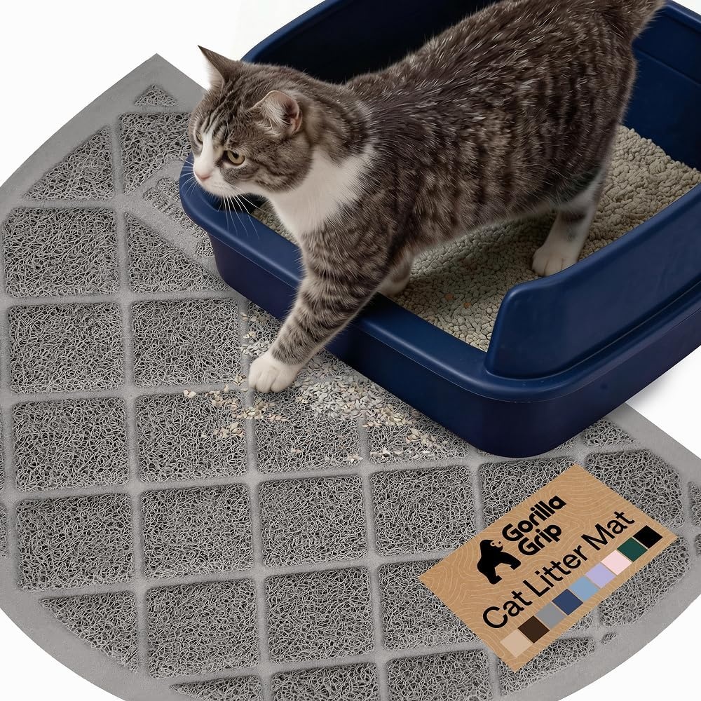 image:imageGORILLA GRIP Cat Litter Box Mat Cushioned Coil Mesh Litter Trapping Mats Scatter Control Supplies for Less Mess Phthalate Free Ultra Deep Catch Grooves Rinse or Vacuum to Clean 24x17 GrayGrey