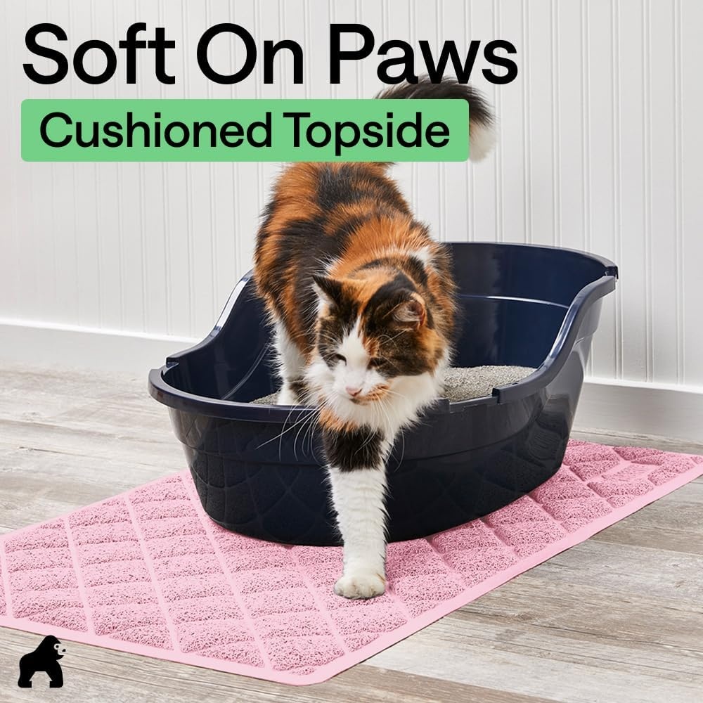 image:imageGORILLA GRIP Cat Litter Box Mat Cushioned Coil Mesh Litter Trapping Mats Scatter Control Supplies for Less Mess Phthalate Free Ultra Deep Catch Grooves Rinse or Vacuum to Clean 24x17 GrayLight Pink