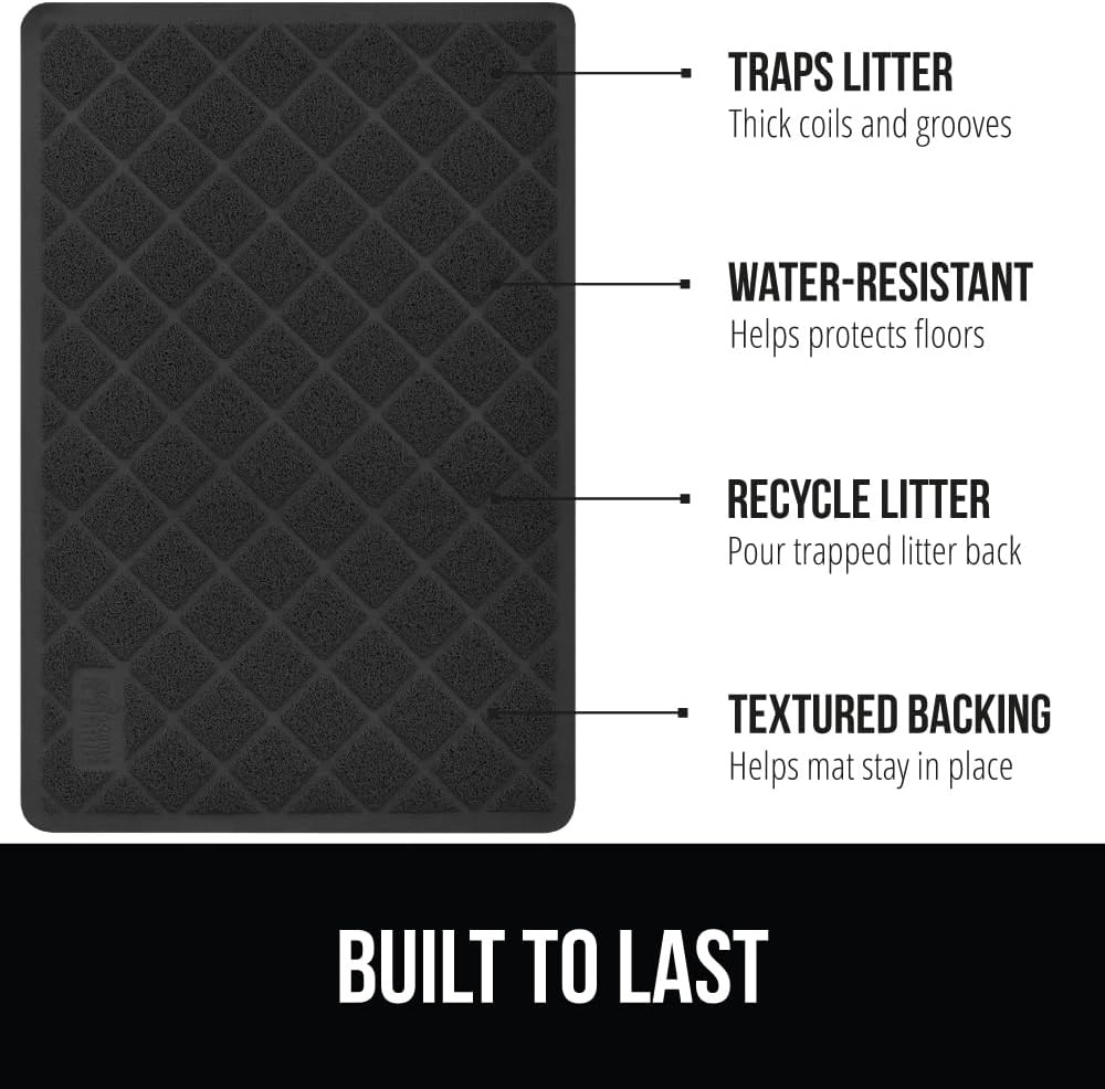 image:imageGORILLA GRIP Cat Litter Box Mat Cushioned Coil Mesh Litter Trapping Mats Scatter Control Supplies for Less Mess Phthalate Free Ultra Deep Catch Grooves Rinse or Vacuum to Clean 24x17 GrayBlack