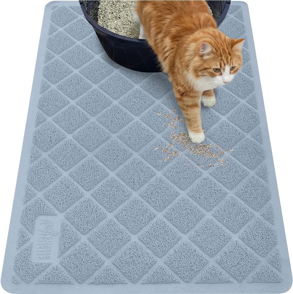image:imageGORILLA GRIP Cat Litter Box Mat Cushioned Coil Mesh Litter Trapping Mats Scatter Control Supplies for Less Mess Phthalate Free Ultra Deep Catch Grooves Rinse or Vacuum to Clean 24x17 GrayLight Blue