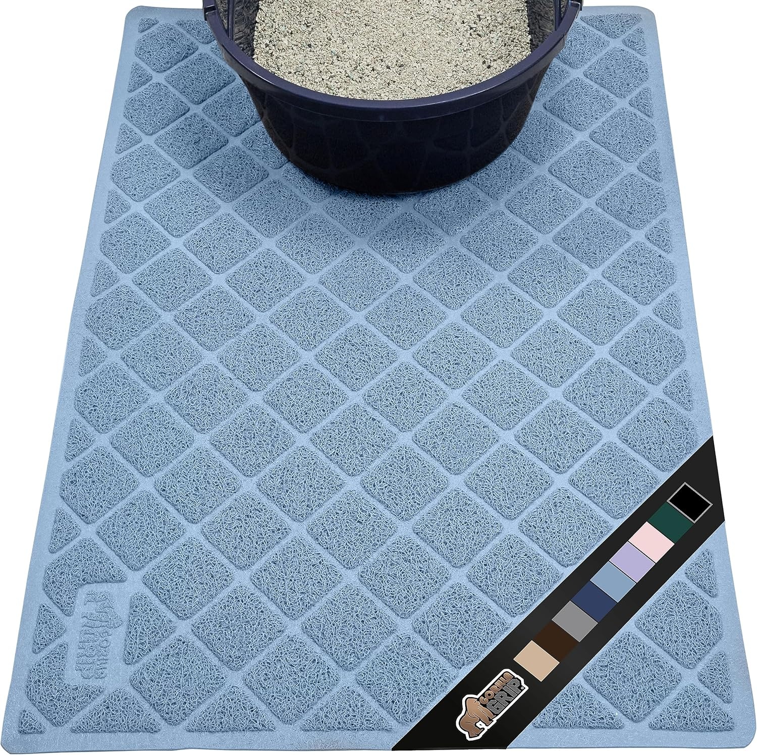 image:imageGORILLA GRIP Cat Litter Box Mat Cushioned Coil Mesh Litter Trapping Mats Scatter Control Supplies for Less Mess Phthalate Free Ultra Deep Catch Grooves Rinse or Vacuum to Clean 24x17 GrayLight Blue