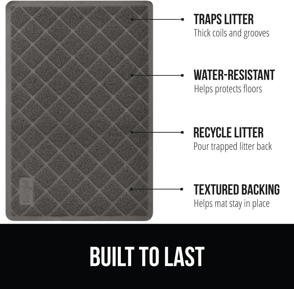 image:imageGORILLA GRIP Cat Litter Box Mat Cushioned Coil Mesh Litter Trapping Mats Scatter Control Supplies for Less Mess Phthalate Free Ultra Deep Catch Grooves Rinse or Vacuum to Clean 24x17 GrayCharcoal