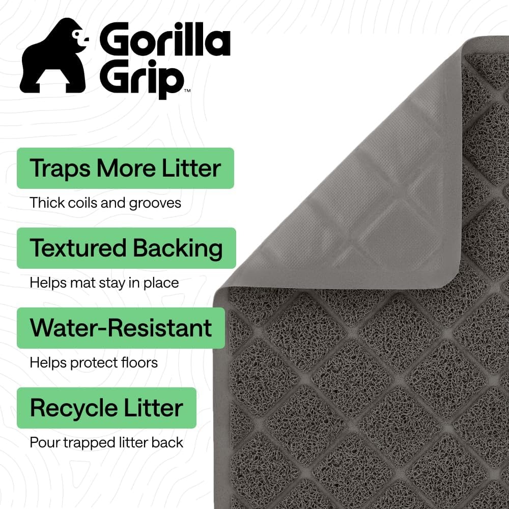 image:imageGORILLA GRIP Cat Litter Box Mat Cushioned Coil Mesh Litter Trapping Mats Scatter Control Supplies for Less Mess Phthalate Free Ultra Deep Catch Grooves Rinse or Vacuum to Clean 24x17 GrayCharcoal