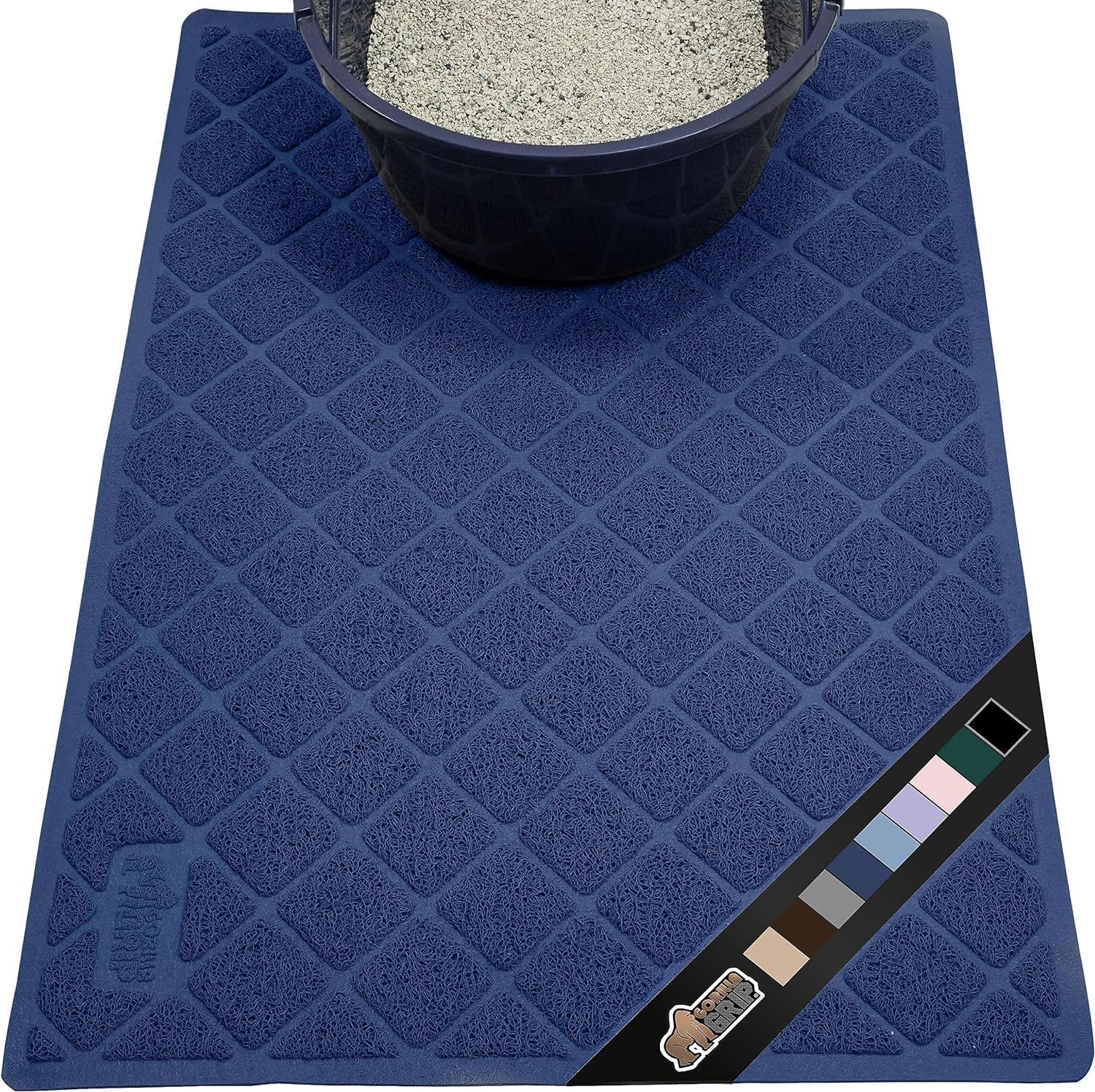 image:imageGORILLA GRIP Cat Litter Box Mat Cushioned Coil Mesh Litter Trapping Mats Scatter Control Supplies for Less Mess Phthalate Free Ultra Deep Catch Grooves Rinse or Vacuum to Clean 24x17 GrayNavy