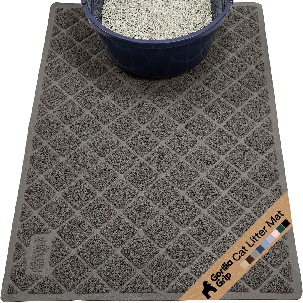 image:imageGORILLA GRIP Cat Litter Box Mat Cushioned Coil Mesh Litter Trapping Mats Scatter Control Supplies for Less Mess Phthalate Free Ultra Deep Catch Grooves Rinse or Vacuum to Clean 24x17 GrayCharcoal